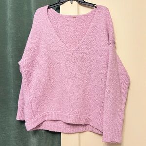 Free People lavander color V-Neck Bouclé Sweater
